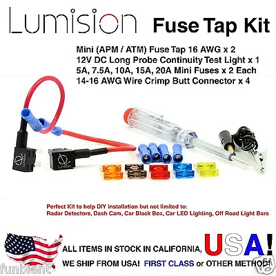 Add-a-circuit Dual Mini ATM APM Fuse Tap Kit Car Boat Fuses Tester Dash Cam Pack • $13.99