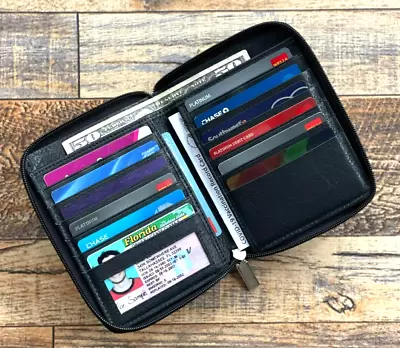 RFID Genuine Leather Mens Zipper Bifold Wallet Hipster Cowhide Credit Card Black • $15.35