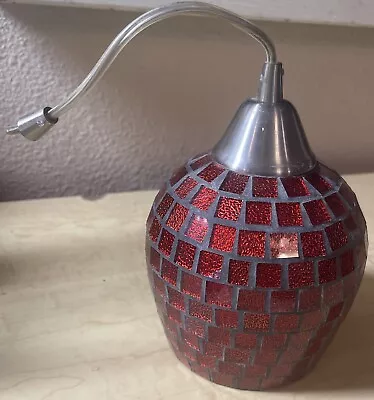 Vintage Textured Red Glass Square Mosaic Designed 5”Pendant Light Fixture • $14.80