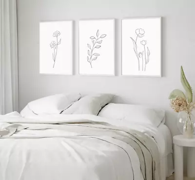 Set Of 3 Floral Botanical Line Art Minimalist Wall Art Home Decor • £56.01