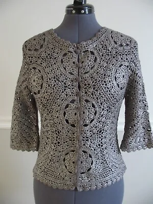 BCBGMAXAZRIA Stunning Silver Crochet Evening Jacket Size Medium. New With Tags • $40