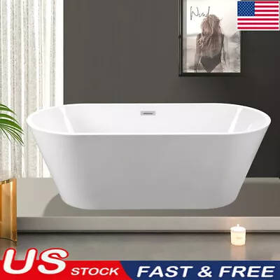 59  Acrylic Freestanding Bathtub Soaking Tub W/ Chrome Overflow & Pop Up Drain • $683.90