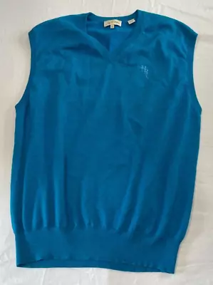 Peter Milar Blue V-Neck Sweater Vest Size XL Merino Wool Blend • $14.99