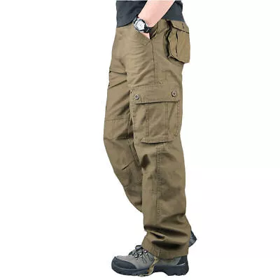 8 Pockets Men's Cargo Pants Cotton Work Trousers Tactical Combat Outdoor Pant US • $29.39