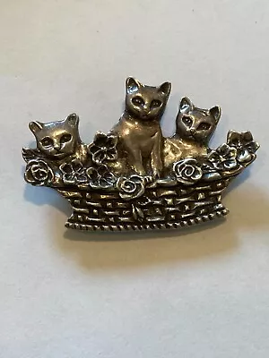 Vintage .925 Sterling Silver Cats In A Basket Brooch/pendant Signed Nd • $30