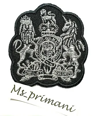 Royal Coat Of Arms Embroidered Patch Iron / Sew On Badge UK British Silver Crown • £2.79