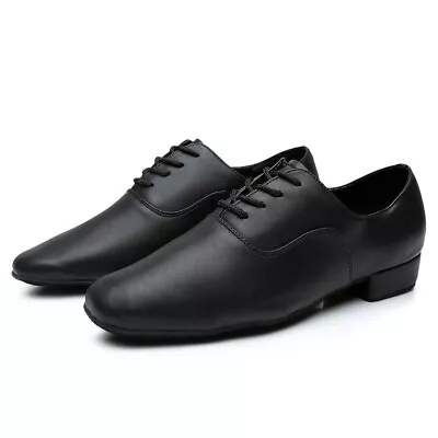 Mens Stylish Round Toe Flats Black Leather Ballroom Morden Latin Jazz Dance Shoe • $26.74