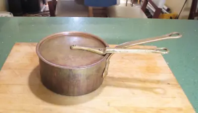 French Vintage Copper Matfer Sauce Pan 7 Inch With Lid Brass Handle Nice Patina • $225