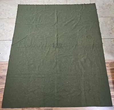 VTG 1950s US Military Wool Blanket OD Green U.S. Stamped On It.   79 X65  Army • $34.99