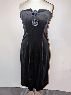 Vintage 80s Prom Dress Black Velvet Mini Corset Bodice Winsley Collection UK 12 • £24.99