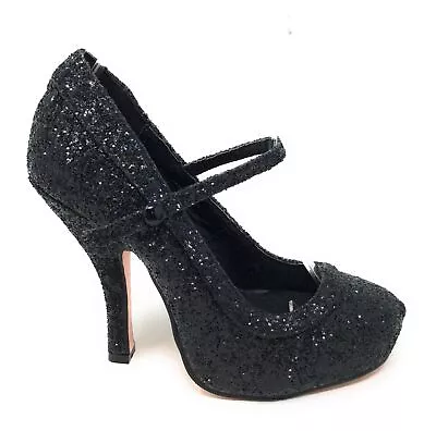 Ellie Shoes Womens 423 Candy Glitter Mary Jane Platform Pump Black Size 5 M • $29.09