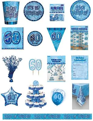 60 / 60th Birthday Blue Glitz Party Range - Party/Plates/Napkins/Banners/Cups • £2.34