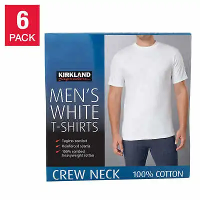 Kirkland Men's 6-pack White 100% Cotton Crew Neck T-shirt S M L XL XXL 3XL  • $30.89