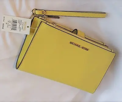 NWT Michael Kors Jet Set Travel Lg Double Zip Wristlet Leather Wallet Sunshine • $59.85