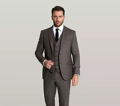 Mens Tweed 3 Piece Suit Slim Fit Brown Herringbone  • £132