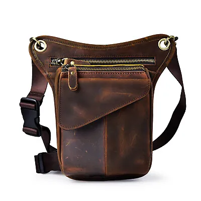 Mens Genuine Leather Cycling Waist Hip Bum Pack Drop Leg Cross Over Thigh Bag • $29.99