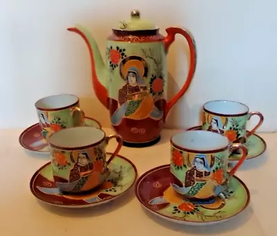 Genuine Samurai China Japanese Hand Painted Embossed Tea Coffee Set 4 Place Set • £20