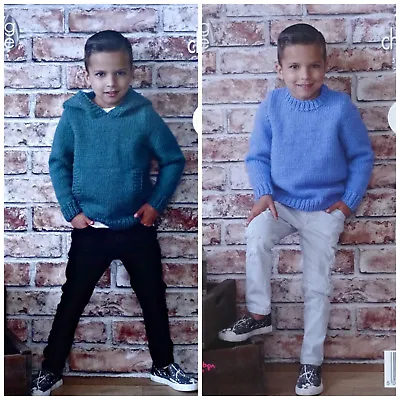 £3.95 • Buy KNITTING PATTERN Boys Easy Knit Round Neck Jumper & Hoodie Chunky King Cole 4971