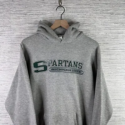 VINTAGE Michigan State Spartans Sweatshirt Mens XL Gray Hoodie 90s Santee • $19.90