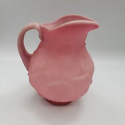 Vintage Pink Satin Glass Pitcher Floral 7  Tall • $23.96