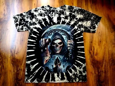 New Grim Reaper Scythe Skull Tattoo Glow In The Dark Skull Tye Dye T- Shirt XL • $25.99