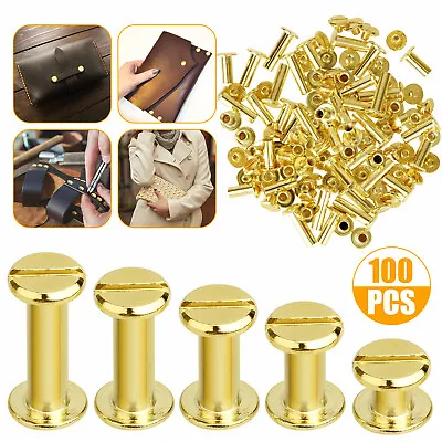 100PCS Chicago Screws Buttons Screw Posts Nail Rivet Leather Craft Tools 5 Sizes • $14.48