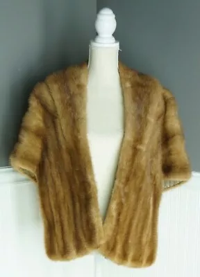 Vintage Mink Stole Wrap Shall Tan Brown Real Fur Shawl Cape George Benioff • $149.99