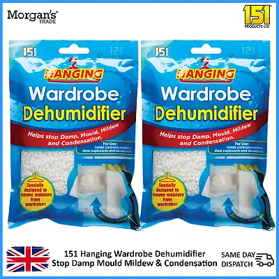 151 Hanging Wardrobe Dehumidifier Bags Cupboard Moisture Remover Mildew Mould X2 • £7.79