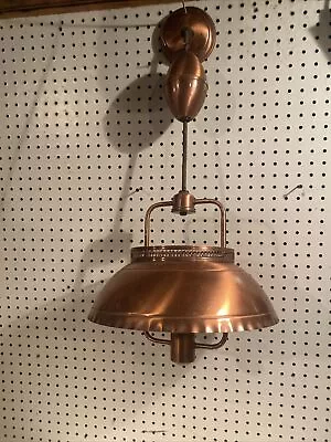 Vintage MCM Copper Hanging Ceiling Light Fixture Glass Shade • $89.95