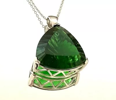 P72222S Mt St Helens Green Helenite May Birthstone Trillion S. Silver Pendant • $100