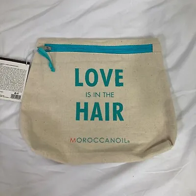 MoroccanOil Make Up Bag Travel Case Beige Canvas Blue Love Is In The Hair • $9.98