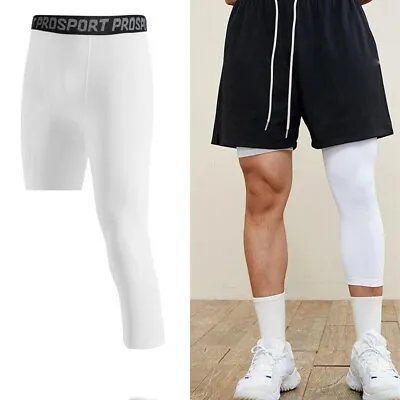 Men's One Leg Compression 3/4 Capri Basketball Base-Layer Athletic Tights Pants  • £11.50