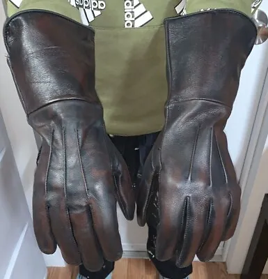 Men's Leather Medieval Long Cuff Gloves Waxed Brown • $20