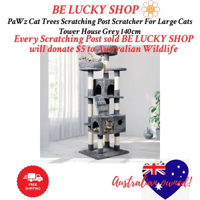 PaWz Cat Trees Scratching Post Scratcher For Large Cats Tower House Grey 140cm • $155