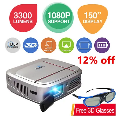 £212.30 • Buy HD Mini Size DLP 3D WiFi Projector 1080P Video Home Theater Bundle 3D Glasses