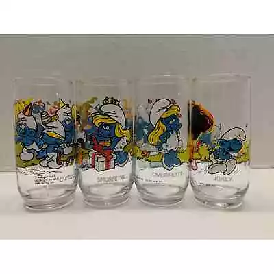 Lot Of 4 Vintage Hardee's Peyo Smurf Glasses 1982/1983 Wallace Berry • $21