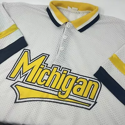 Vintage Michigan Wolverines Jersey Shirt Mens Blue Yellow Stitched Size 2XL XXL • $39.99