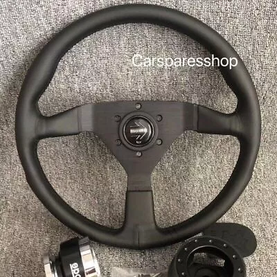 MOMO MonteCarlo 350mm 14' Genuine Leather Thickened Spoke Steering Wheel-Black • $88.68