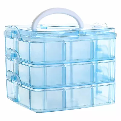 Stackable 3 Tier Plastic Craft Nail Art Storage Box Adjustable Compartments Blue • £9.99