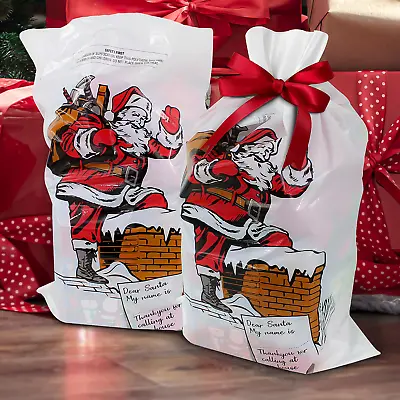 Pack Of 4 Giant Santa Sacks Father Christmas Presents Stockings Jumbo Gift Bags • £4.99