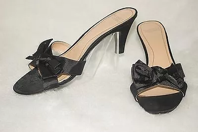 MOOTSIES TOOTSIES Slides Sandals Black Satin W/Bow  Elegant Sz 10 * G-VG+ • $13.44