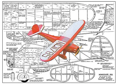 Model Airplane Plans (RC): Monocoupe C90 60  Stand-Off Scale .30-.45 (Bowers)  • $15