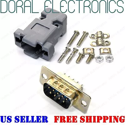 DB9 9-Pin Male Solder Cup Connector Plastic Hood Shell & Hardware DB-9 • $7.95