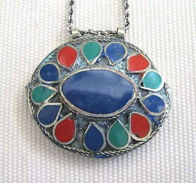 Vintage Moroccan / Berber Silver-Tone And Enamel Pendant Necklace • $24