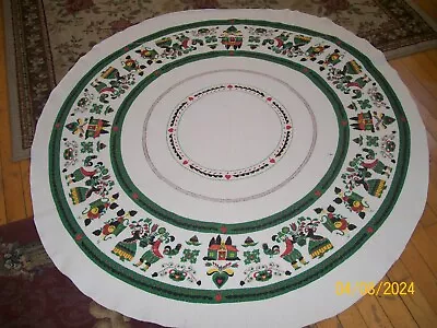 Vintage 60's TERRY CLOTH Round Tablecloth  60   PENNSYLVANIA DUTCH Pattern • $12.99