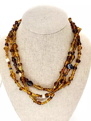 Vintage Art Deco Amber Colored & Clear Glass Bead 56  Long Flapper Necklace • $30