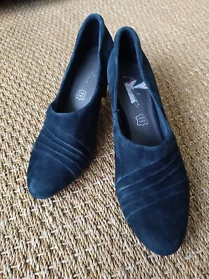 Navy Blue Suede Marks & Spencer Size 7 High Heeled Trouser Shoes • £16