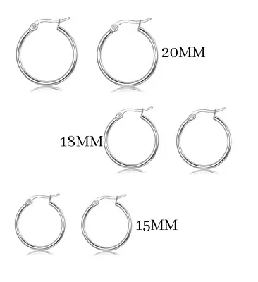 Elegant 925 Sterling Silver Hoop Earrings For Women Jewelry 3 Pack Set 20-18-15M • $12