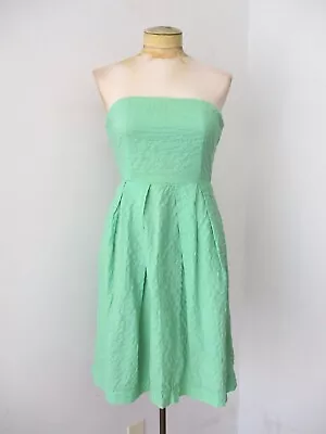 J Crew Mint Green Cotton Seersucker Strapless Lined Dress Pockets Inner Strap 0 • $7.49