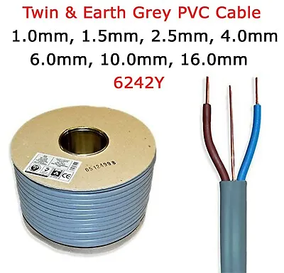 Twin And Earth Cable 6242Y 1mm 1.5mm 2.5mm 4mm 6mm 16mm Lighting Socket Cooker  • £259.99